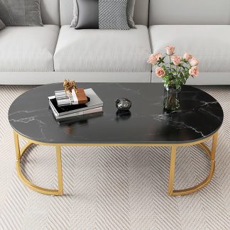 Table basse Sunny effet marbre pieds métal - Sakio Design Maroc