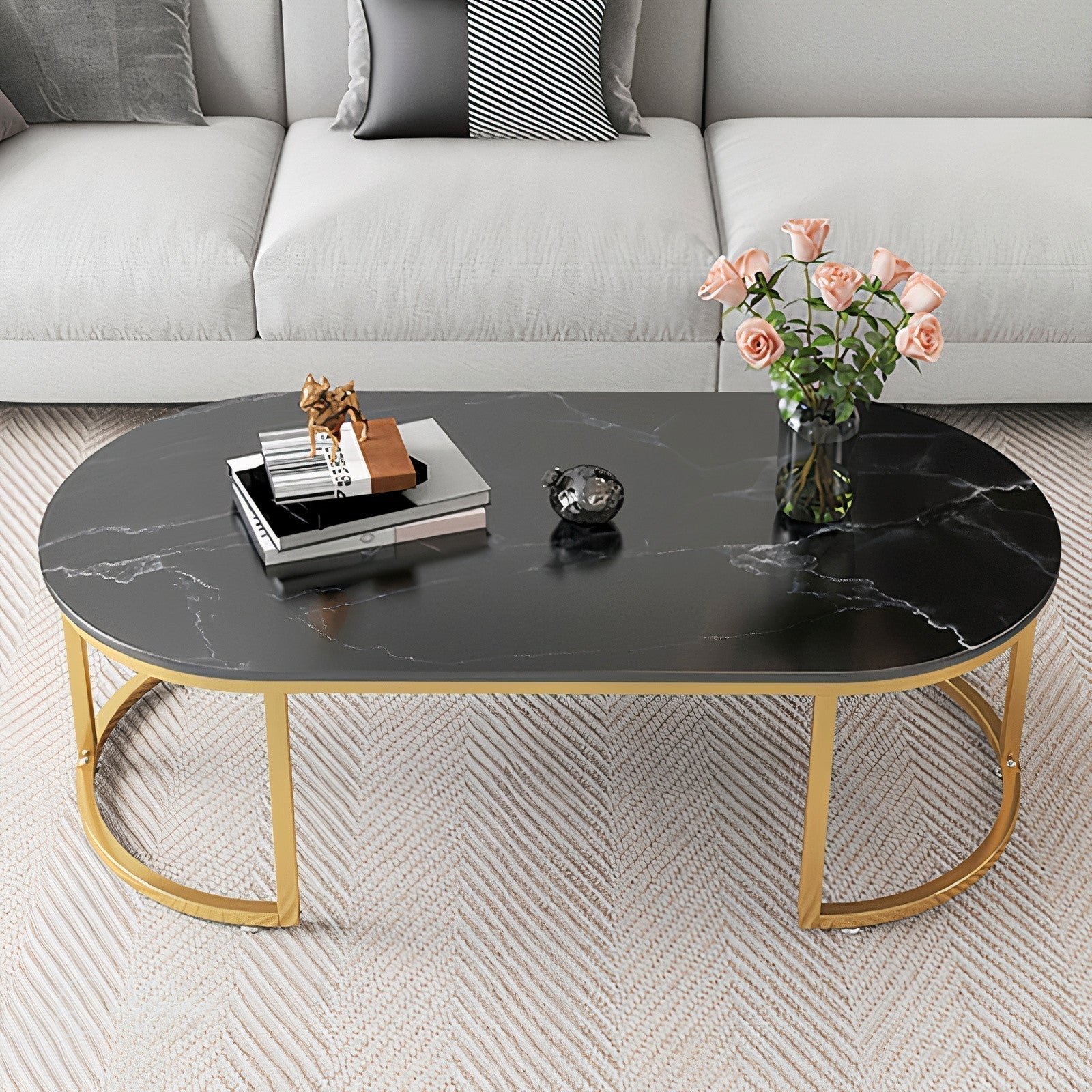 Table basse Sunny effet marbre pieds métal - Sakio Design Maroc