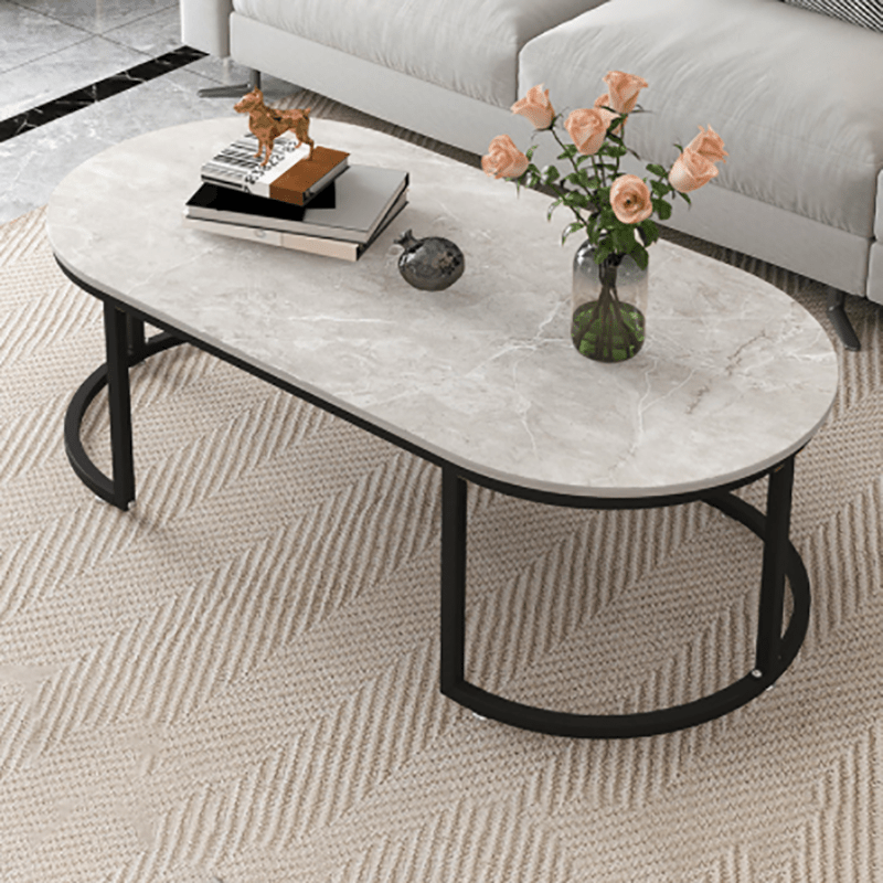 Table basse Sunny effet marbre pieds métal - Sakio Design Maroc