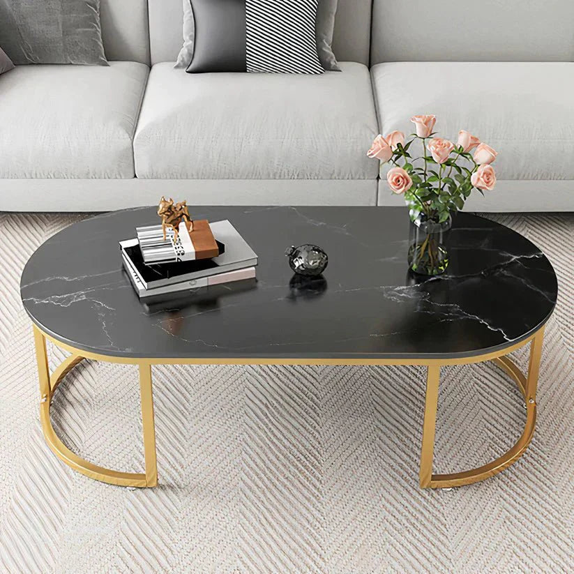 Table basse Sunny effet marbre pieds métal - Sakio Design Maroc