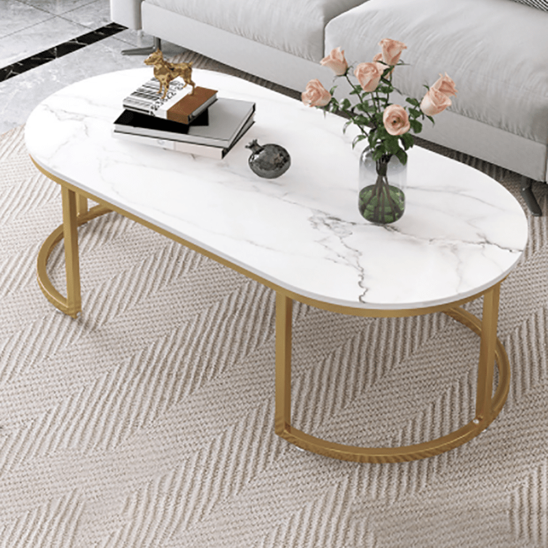 Table basse Sunny effet marbre pieds métal - Sakio Design Maroc