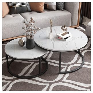 Tables basses gigognes Dual Nest effet marbre - Sakio Design Maroc